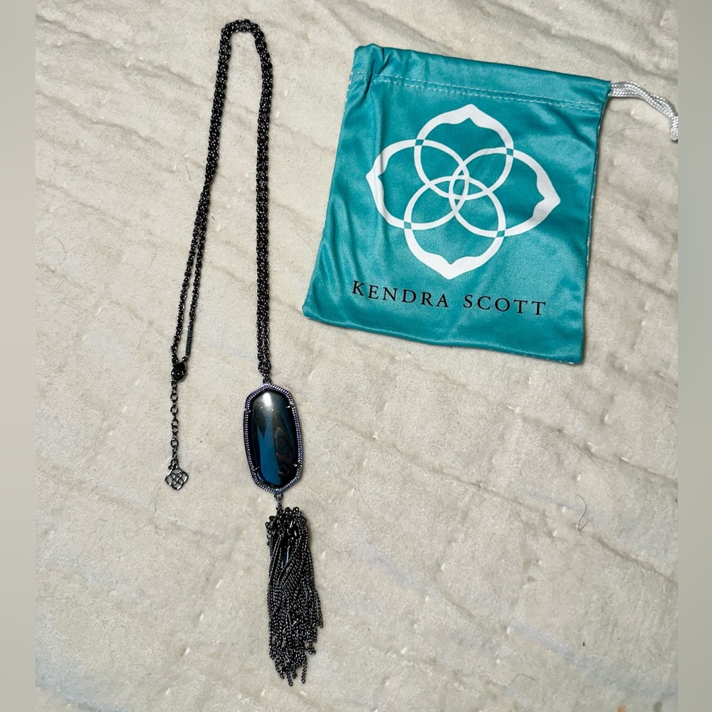 🌟SALE🌟 Kendra Scott Rayne Gunmetal Rhodium Necklace w Mirror Stone Tassel